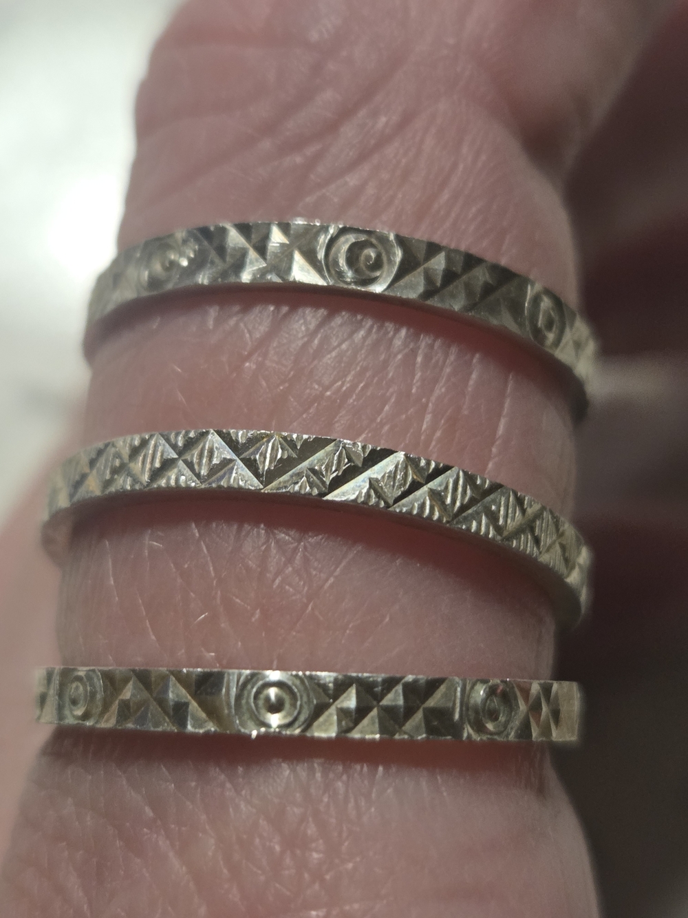 Three-Row Textured Silver Tone Stackable Women's Ring Set